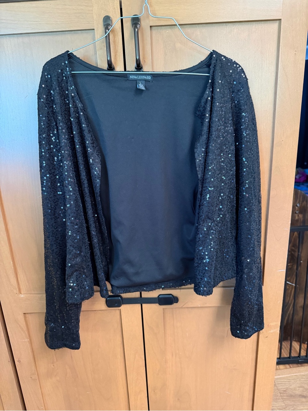 Nina Leonard Black Open Sequin Cardigan